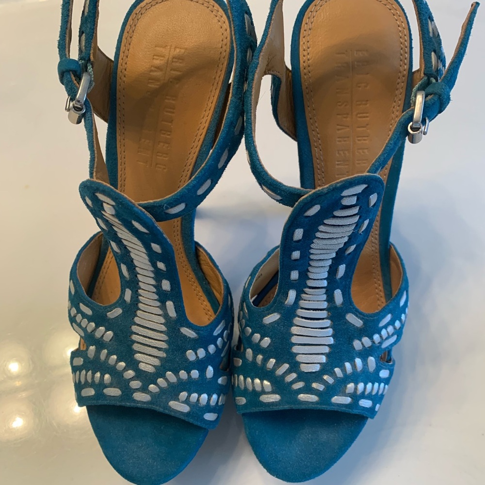 5 1/2” Platform Heels. Dazzling, aqua and silver. Worn once.